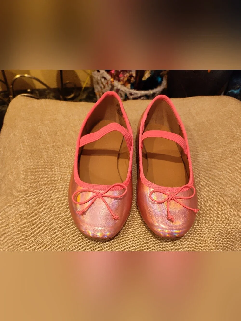 Old Navy Pink Iridescent Kids Ballet Flats with Bow